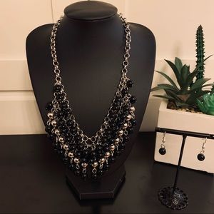 Black/Silver Bead Statement Necklace and Earring Set
